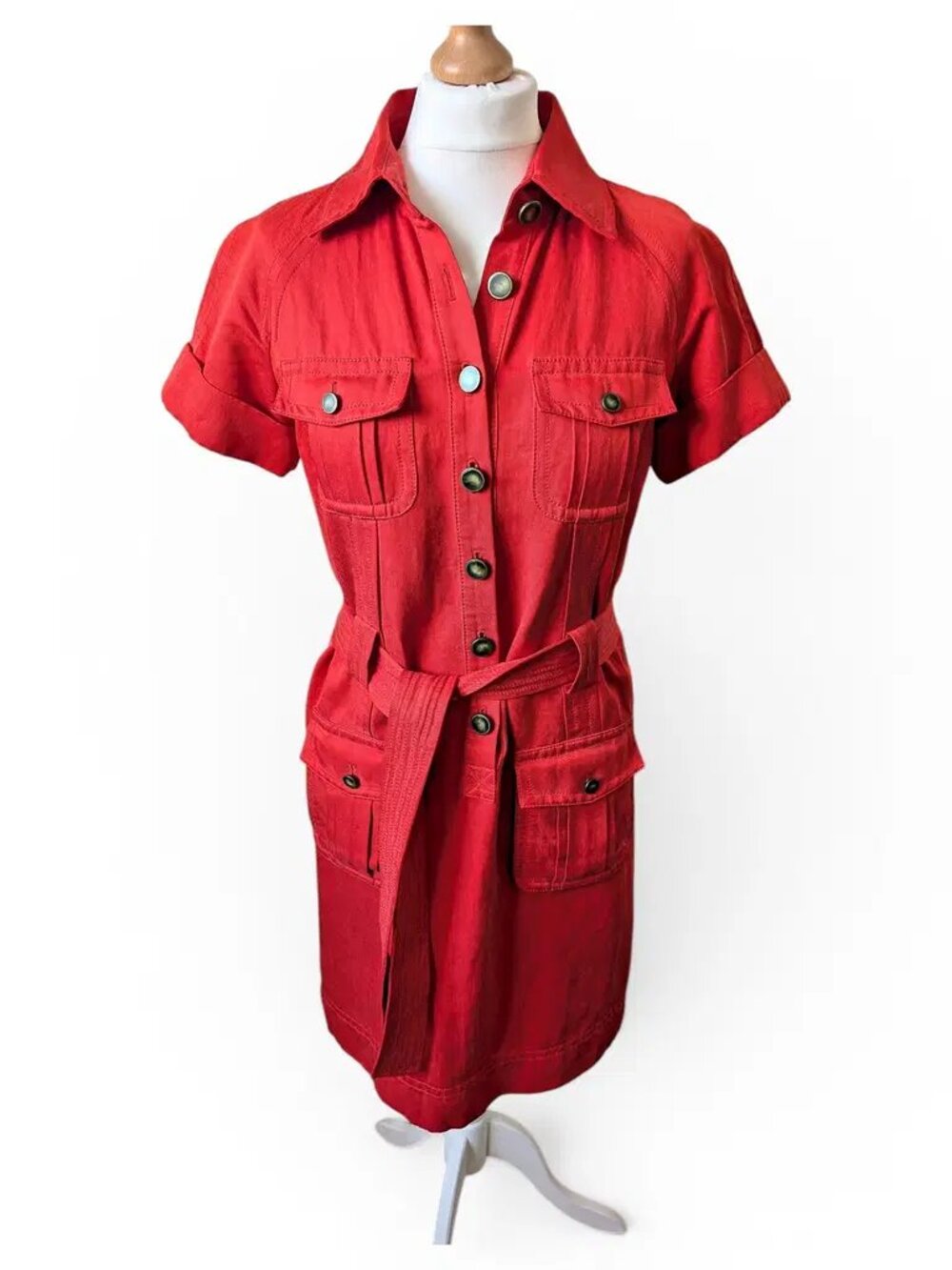 Diane Von Furstenberg Size 2 Silk Linen Cotton Red Utility Dress